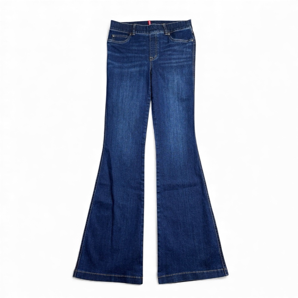 Spanx Flare Jeans Womens Medium Blue Denim Dark Wash Stretch Pull-On